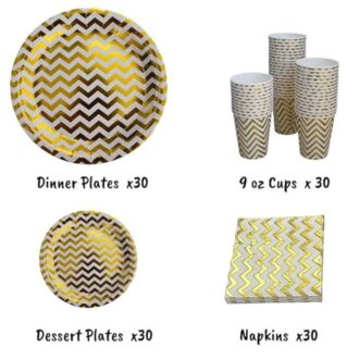 120 Pieces Disposable Party Set Dinnerware Premium Gold Zigzag Design For Ramadan & Eid