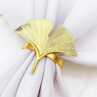 Golden Stainless Steel Ginkgo Leaves Napkin Rings Buckle Holder Metallic Adornment for Ramadan Eid and Dinner Party | Festival Dinner Decor