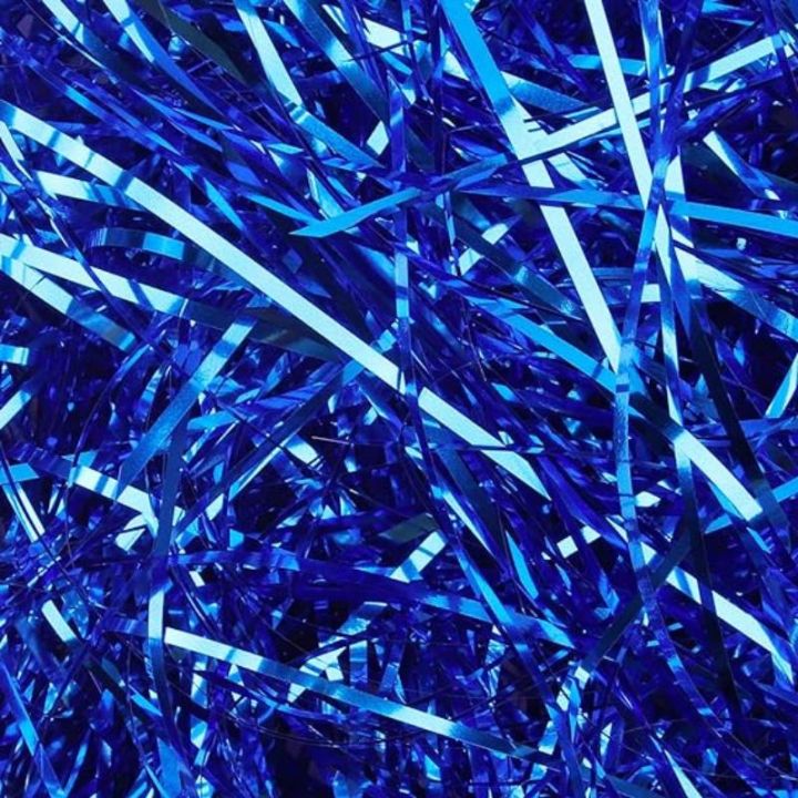 100 Grams Basket Filler Paper Shred, Shiny Blue Film PP Hamper Shreds & Strands Shredded Grass Stuffer Crinkle Confetti Raffia Paper Gift Box Filler for DIY Gift Wrapping & Basket Filling