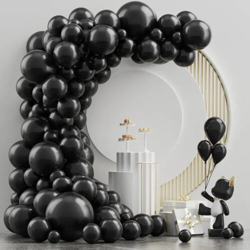 Shiny Black Latex Balloons - 100Pcs Pack - Image 3